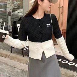 KPOP Women Colourblocked Round Neck Long Sleeves Cardigan-image-55