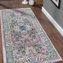 OBSESSIONS Pink & Blue Ethnic Motifs Printed Anti-Static Bedside Runner-37