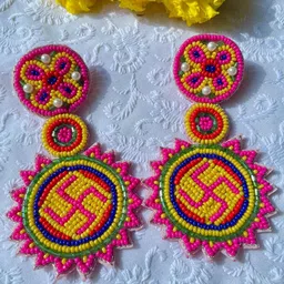 ISHKAARA Beaded Swastik Drop Earrings-picture-4