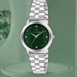 CHARLIEKEEN Women Brass Round Dial & Stainless Steel Straps Analogue Watch CC-LR016-GRN-CH-picture-3