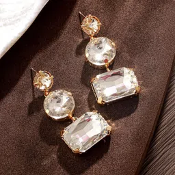 Jazz and Sizzle Gold-Plated Contemporary Stone Studded Drop Earrings-43