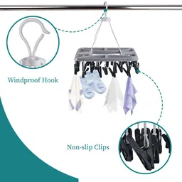 Kuber Industries Set Of 2 Grey 360 Rotating Cloth Drying Hangers With 28 Clips image 5