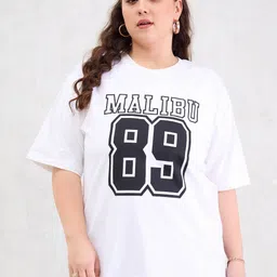 SASSAFRAS Curve Women Plus Size Typography Printed Round Neck Cotton Oversized T-shirt-image-46