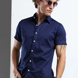 THE BEETEL HOUSE Textured Spread Collar Polycotton Regular Fit Casual Shirt-image-57