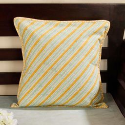 Fabindia Blue & Yellow Striped Square Cushion Covers-40