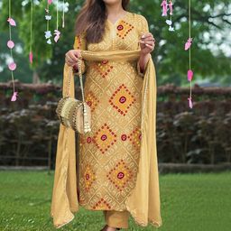 Moda Rapido Women Bandhani Printed Kurta with Churidar & Dupatta-picture-1