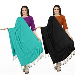 EBADAT Pack of 2 Women Black & Aqua Blue Viscose Rayon Dupatta-image-81