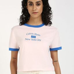 Calvin Klein Jeans Women Typography Printed Round Neck Cotton Boxy T-shirt-image-38