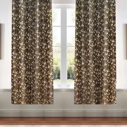 Kanodia Poly Fab Brown & White 2 Pieces Floral Printed Window Curtains-image-43