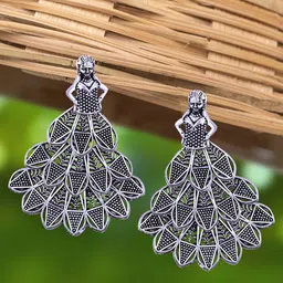 Anouk Rhodium-Plated Contemporary Shaped Oxidised Drop Earrings-23