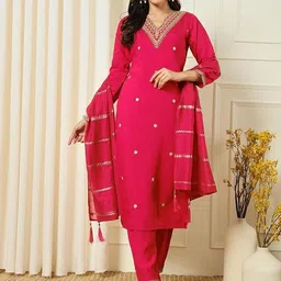 KALINI Women Embroidered Regular Sequinned Kurta with Trousers & With Dupatta-23