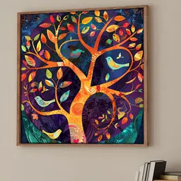 Art Street Purple & Orange Birds And Animals Printed Canvas Wall Art-35