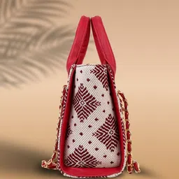 LIKE STYLE Geometric Textured Jute Structured Shoulder Bag image 2