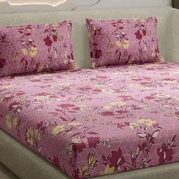 Monte Carlo Pink & Yellow Printed Cotton 104 TC Queen Bedsheet Set 2.24 m x 2.54 m-picture-41