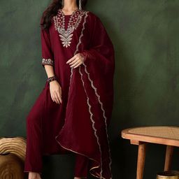 Sangria Embroidered Kurta & Trouser With Dupatta-34