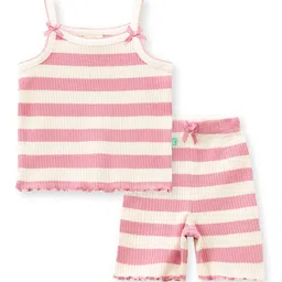 JusCubs Girls Striped Shoulder Straps Pure Cotton Top With Shorts-image-4