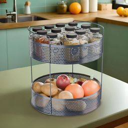 Kuber Industries Grey 2 Tier Round Shaped Kitchen Organiser-11