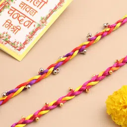 Sangria Set Of 2 Artificial Beaded Thread Rakhis With Roli Chawal Chandan & Mishri-6