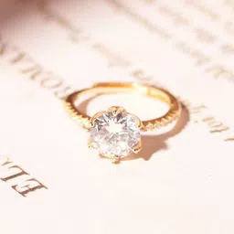 SALTY Sparkling Round Crystal Stone Studded Gold Ring For Women & Girls-70