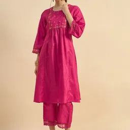 Azira Embroidered Round Neck Tunic With Trousers Co-Ords-picture-28
