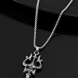 Ringzinnie Unisex 925 Sterling Silver Lord Shiva Trishul Pendant With Chain-37