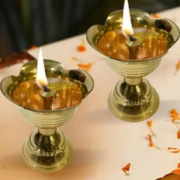 DSH Crafting Your Curiosity 2Pcs Yellow Brass Oil Lamp Diyas-47