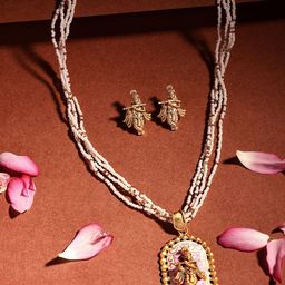 ADIVA 18K Gold-Plated Lord Krishna Meenakari Pearl & BeadedJewellerySet-4