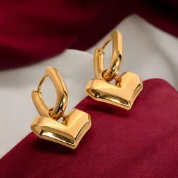 PALMONAS 18KT Gold Plated Stainless Steel Peripheral Heart Shaped Hoop Earrings-image-47