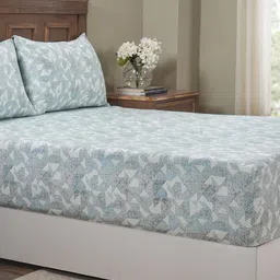 MASPAR Blue Geometric Printed Pure Cotton200 TC King Bedsheet Set 2.75 m x 2.75 m-image-23