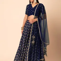 FABPIXEL Embroidered Sequinned Semi-Stitched Lehenga & Unstitched Blouse With Dupatta-picture-16