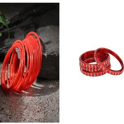SOMIL Set Of 16 Red Alloy Artificial Stones and Beads Bangles-image-44