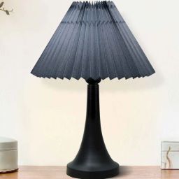 homesake Black Metal Table Lamp with Fabric Shade, E27 holder, Cone, Pleated Grey Shade-picture-15