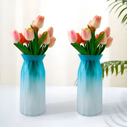 UMAI Set Of 2 Blue Textured Glass Flower Vase-29