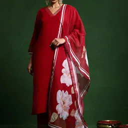 Moda Rapido Women Floral Solid Kurta with Trouser & Dupatta-picture-19