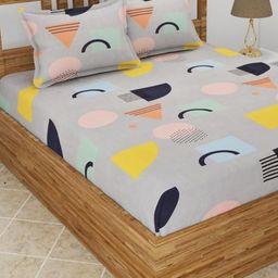 Aura Pink & Grey Geometric 144 TC Queen Bedsheet with 2 Pillow Covers-image-46