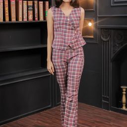 esseneur Printed V-Neck Waistcoat With Trousers Co-Ords-image-48