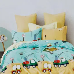 KIDS WONDERS Blue & Yellow Microfiber 160 TC King Bedsheet with 2 Pillow Covers-image-71