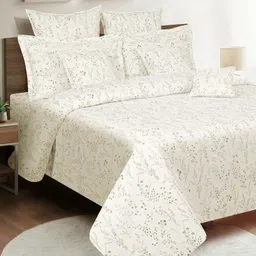 SWAYAM White & Green Floral 210 TC King Bedsheet with 2 Pillow Covers-image-68
