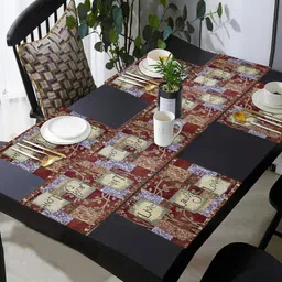 PRAKARTIK 4-Pcs Brown & Green Cotton Printed Rectangle Table Placemats-21