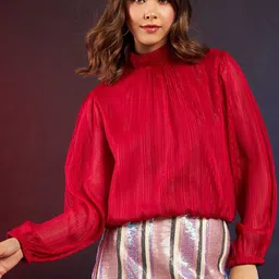 DressBerry Print Puff Sleeve Georgette Top-image-82