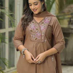 SANISA Women Floral Embroidered Regular Thread Work Kurta with Trousers & Dupatta-picture-39