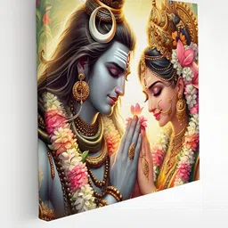 Livin'luxe Blue & Beige Shiva Parvati Religious Canvas Wall Art-36