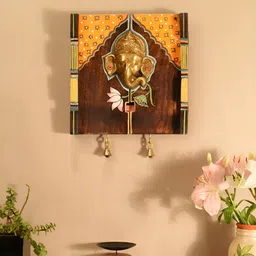 AAKRITI ART CREATIONS Amantran-I Brown & Yellow Wall Decor Frame With Divine Ganesha-image-67