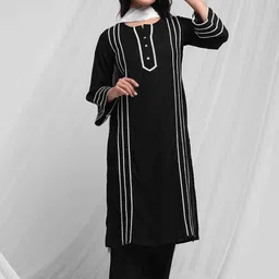 Anouk Black Striped Gotta Patti A-Line Kurta with Palazzos & With Dupatta-18