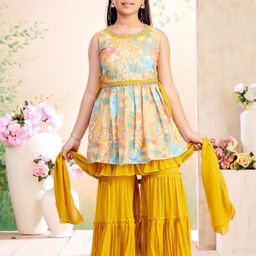 Muhuratam Kids-Girls Mustard Georgette Kurta Sets-picture-24