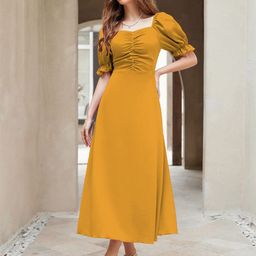 Sugathari Women SolidA-Line Midi Dress-image-6