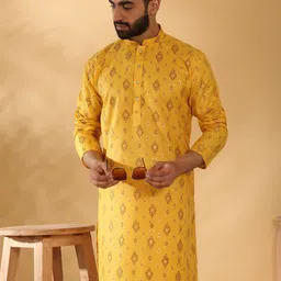 KRAFT INDIA Men Geometric Printed Thread Work Kurta-image-7