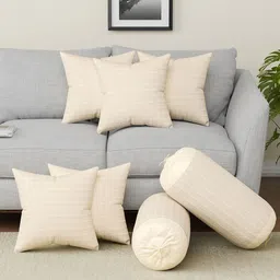 RUBOXA Cream-Coloured Set of 7 Checked Square Cushion Covers-48
