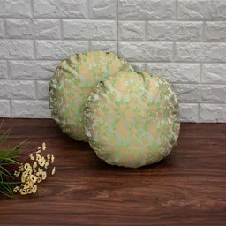RoyalDeco Olive Green & Gold-Toned Set of 2 Ethnic Motifs Round Cushion Covers-image-48