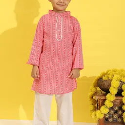 Cutiekins Boys Ethnic Motifs Printed Band Collar Kurta With Pyjamas-15